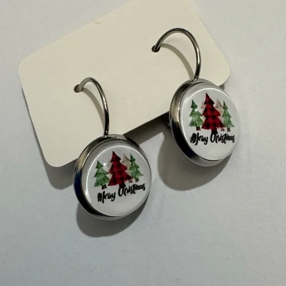 ❄️SALE! NEW Holiday Leverback Merry Christmas Earrings Metal & Glass - Picture 12 of 12